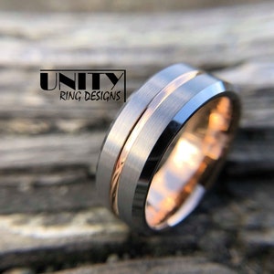ROSE GOLD COPPER Tungsten Ring, Never Scratch, Silver Tungsten Ring, Wedding Band Mens, Tungsten Ring Mens Womens, Free Engraving image 5