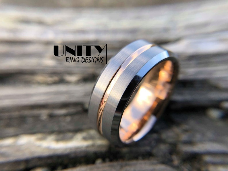 ROSE GOLD COPPER Tungsten Ring, Never Scratch, Silver Tungsten Ring, Wedding Band Mens, Tungsten Ring Mens Womens, Free Engraving image 5