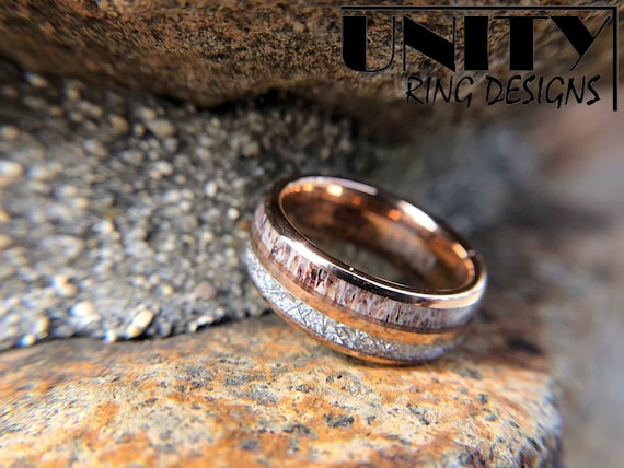 DEER ANTLER METEORITE Tungsten Ring Rose Gold Copper Tungsten