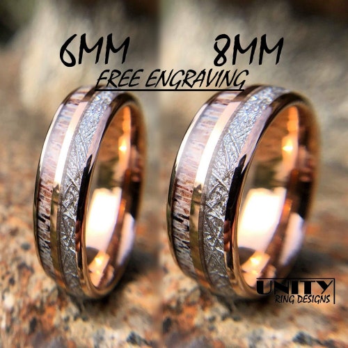 DEER ANTLER METEORITE Tungsten Ring, Rose Gold Copper Tungsten Ring, Mens Tungsten Wedding Bands, Mens Tungsten Ring, Free Priority Shipping