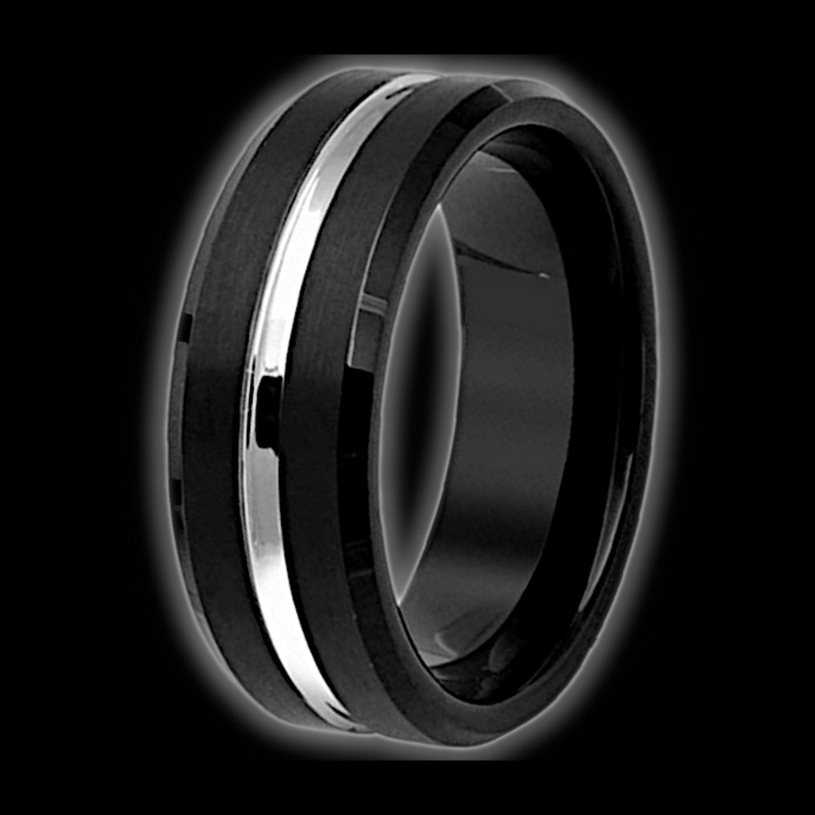 Black Tungsten Ring Tungsten Ring Silver White Thin Line Etsy