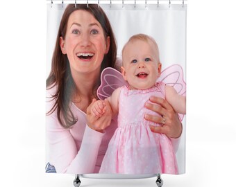 Finger of a Charming Woman in the back of Shower Curtain Gray Bathroom Curtains