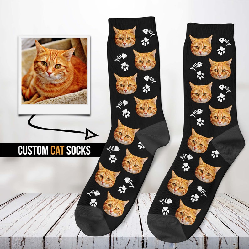 Custom Cat Socks Personalized Pet Photo Socks Father's Etsy