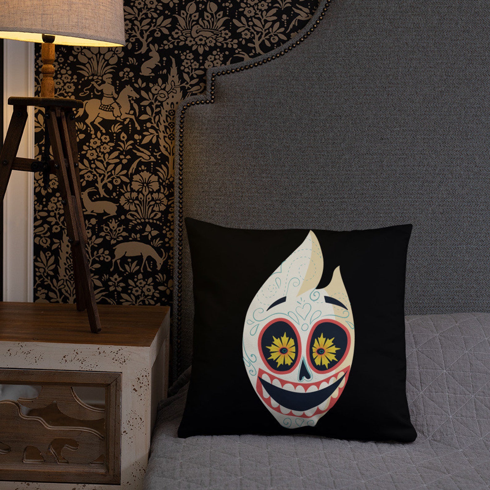 Floral Smile Skull Pillow Case With Stuffing Decorative Etsy