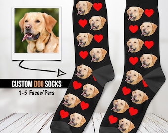 Custom Dog Socks, Personalized Pet Socks, Customized Love Socks, Face Socks, Dog Lover Gift, Dog Mom, Dog Dad, Heart Socks, Photo Socks