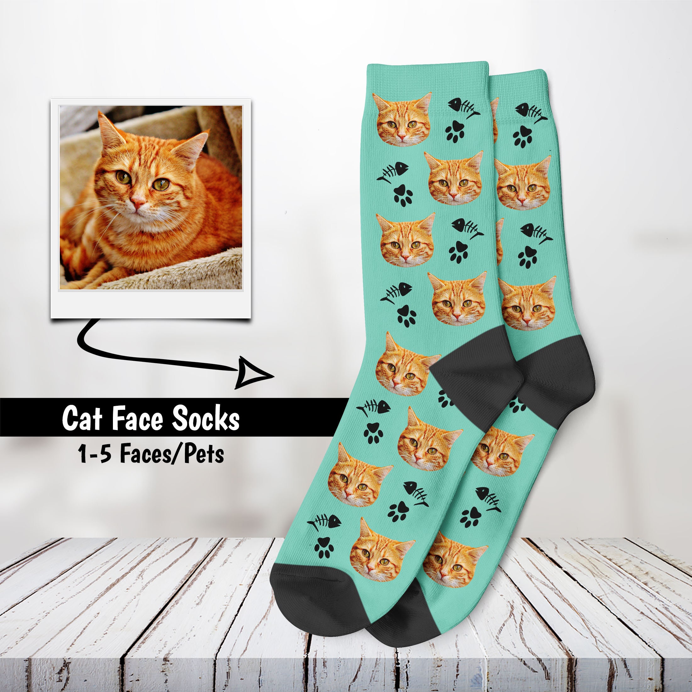 Custom Cat Face Socks, Personalized Pet Photo Socks, Custom Printed on Socks,  Cat Lover, Funny Cat Socks, Cat Lovers Socks, Cat Owner Gift 