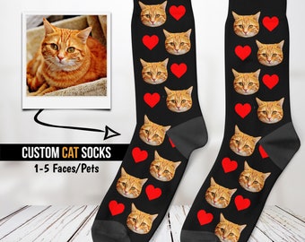 Cat Socks, Pet Face Socks, Gift For Cat Lover, Personalized Gift, Cat Mom, Cat Dad, Cat Owner, Cat Owner Gift, Father's Day Gift