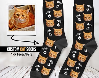 Custom Cat Socks, Personalized Pet Photo Socks, Father's Day Gift, Cat Lover Gift, Funny Cat Socks, Cat Mom, Custom Face Socks, Cat Dad