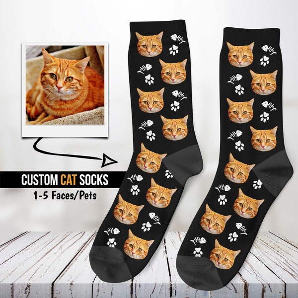 Custom Cat Socks, Personalized Pet Photo Socks, Father's Day Gift, Cat Lover Gift, Funny Cat Socks, Cat Mom, Custom Face Socks, Cat Dad