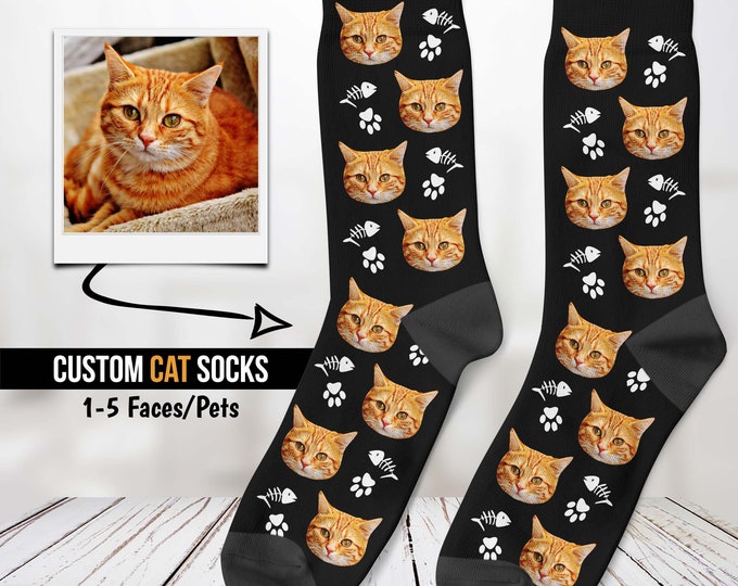 Custom Cat Socks Personalized Pet Photo Socks Father's Etsy