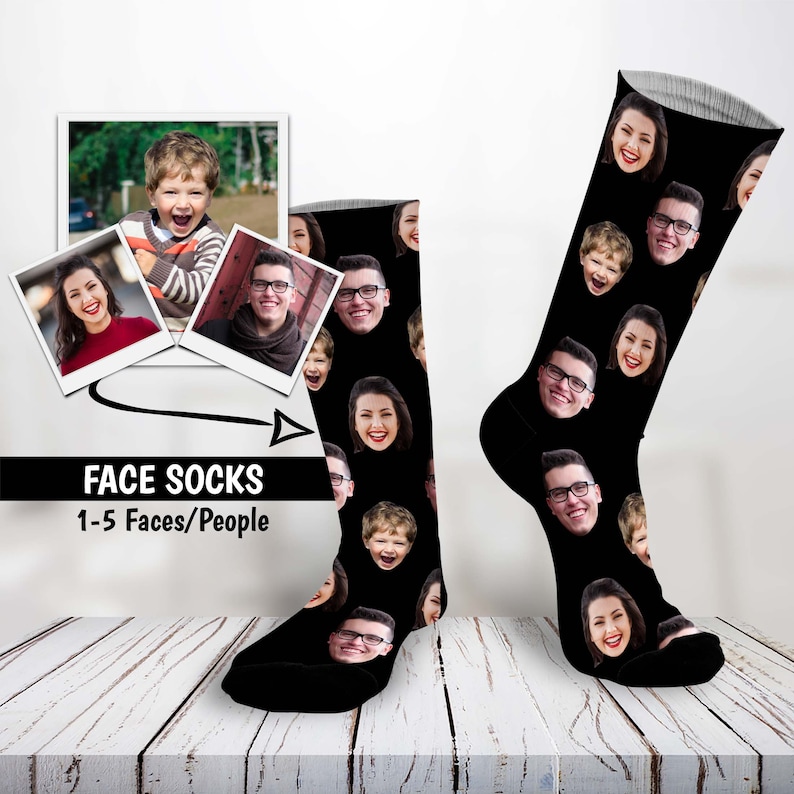 Black socks with people’s faces on them