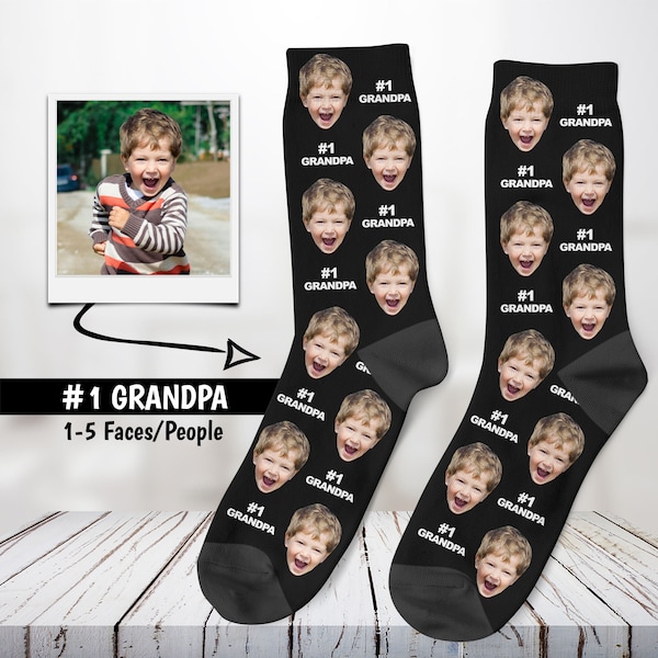 Custom #1 Grandpa Socks, Gift For Grandpa, Personalized Dad Socks, Father's Day Gift, Gift From Children, Photo Socks, Gift For Dad, #1 Dad