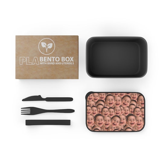 Custom Crazy Faces PLA Bento Box with Band and Utensils Add Your Favorite Faces