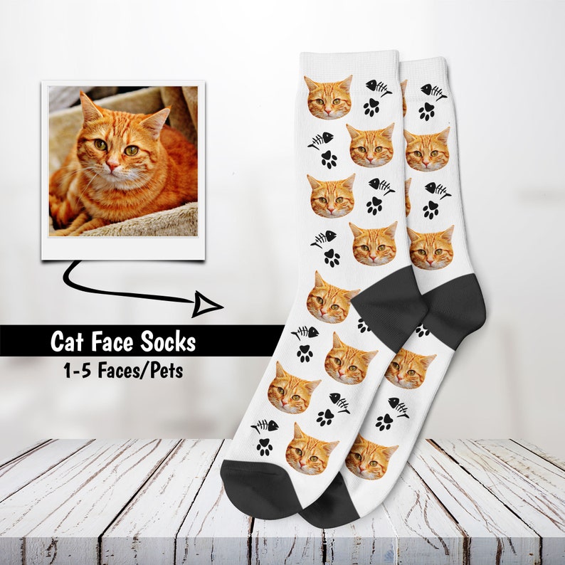 Custom Cat Socks, Personalized Pet Photo Socks, Father's Day Gift, Cat Lover Gift, Funny Cat Socks, Cat Mom, Custom Face Socks, Cat Dad image 2