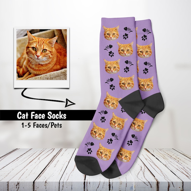 Custom Cat Socks, Personalized Pet Photo Socks, Father's Day Gift, Cat Lover Gift, Funny Cat Socks, Cat Mom, Custom Face Socks, Cat Dad image 7