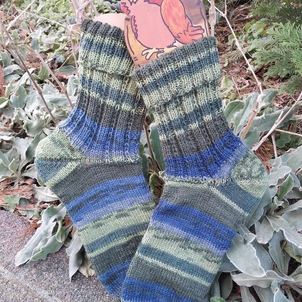 Socken handgestrickt, warme Wollsocken, gestrickt, Handarbeit, Gr. 41/42 UNIKAT Blau-grün-Töne