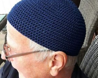 DJ Mütze,  Beanie, Kippa 100% Baumwolle Gr. L blau  /marineblau,  Handarbeit gehäkelt