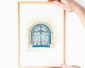 Blue door, Watercolour print, Parisian wall art, Paris art print, printable wall art, digital print, Parisian door, digital download