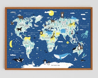 Weltkarte | Poster A2 | Offset Print, Plakat, Tiere, Tierposter, Map