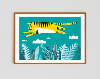 Überflieger | Giclée Print DinA3, Plakat, Druck, Kunstdruck, Art Print, Tierposter, Tiger, Kinderzimmer