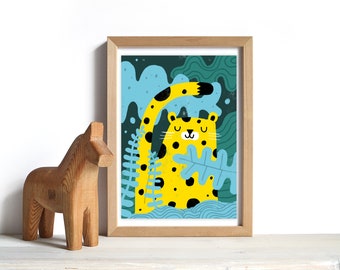 Leo | Giclée Print DinA4, Plakat, Druck, Kunstdruck, Art Print, Tierposter, Leopard, Familie, Kinder, Eltern, Tiere