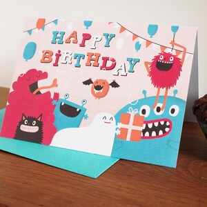 Klappkarte | Happy Birthday | Postkarte, Geburtstag, Glückwunschkarte, Kindergeburtstag, Monster, Geschenk