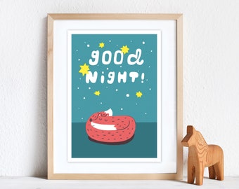 Good Night | Giclée Print DinA3, poster, print, art print, art print, fox, animal poster