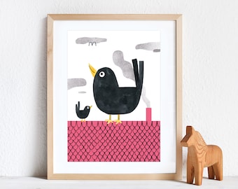 Vogelfamilie | Giclée Print DinA3, Plakat, Druck, Kunstdruck, Art Print, Tierposter, Vögel, Familie, Kinder, Eltern, Tiere