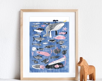 Ozean | Giclée Print DinA3, Meerestiere, Ozean, Poster, Plakat, Druck, Kunstdruck, Fische, Tiefsee