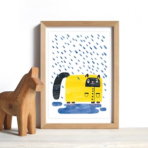 Bad weather | Giclée print DinA4, poster, print, art print, cat, rain, drops, wet, cats