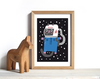 Fine Art Print | Weltraumkatze DIN A5, Raumfahrt, Astronaut, All, Weltraum, Universum