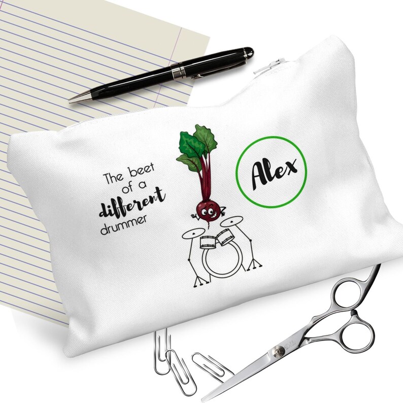 Personalized Pencil Case ~ Food Pun Canvas Pouch ~ Custom Name Pouch ~ Zipper Bag w Lining /& Pocket Dividers ~ Kids Pencil Case