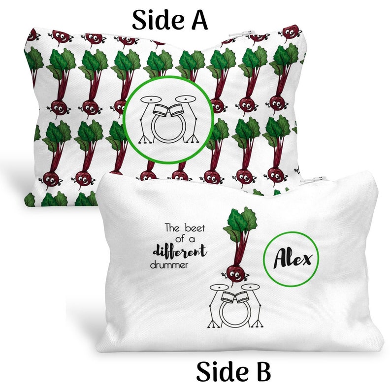 Personalized Pencil Case ~ Food Pun Canvas Pouch ~ Custom Name Pouch ~ Zipper Bag w Lining /& Pocket Dividers ~ Kids Pencil Case