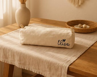 Personalized pencil case with name in natural cotton | Eco-friendly pencil case | Gift for child, school, friend, bridesmaid
