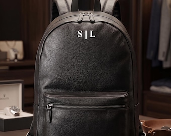 Elegant Men's Backpack Personalized with Initials - Men's Graduation Backpack Lawyer Gift Work Bag Business Faux Leather Luxury Professional Backpack