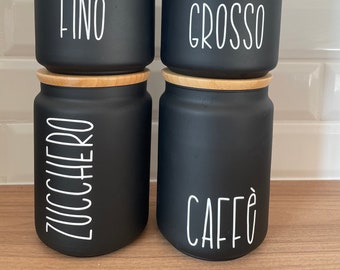 Set 4 Adesivi BARATTOLI da cucina sale grosso, sale fino, zucchero, caffè