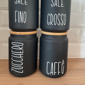 Set 4 Adesivi BARATTOLI da cucina sale grosso, sale fino, zucchero, caffè