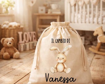 Sacca Asilo Personalizzata Nome Bambino, Sacca Cambio Asilo Nido e Scuola Materna, Sacchetto Cambio Scuola Bambini, Sacca Sport Cotone Bio