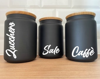 Set 3 Adesivi BARATTOLI da cucina sale, zucchero e caffè personalizzato