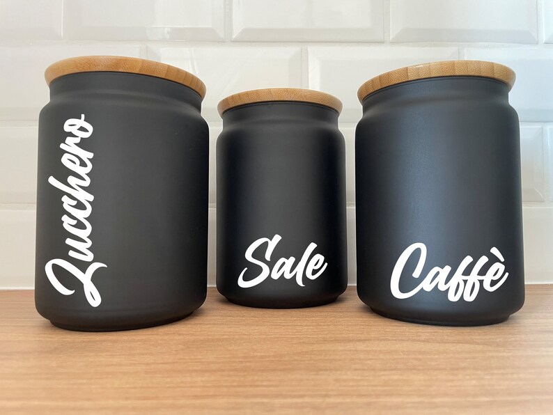 Set 3 Adesivi BARATTOLI da cucina sale, zucchero e caffè personalizzato immagine 1