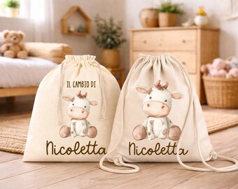 Personalized Kids' Gym Bag Set | Cotton Changing Bag & Drawstring Bag | Embroidered Name | Nursery, School, Gym