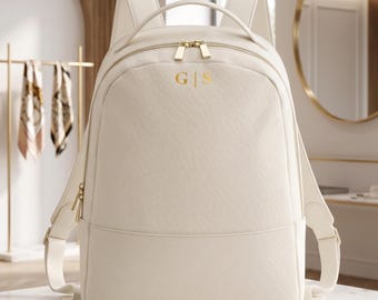 Elegant Women's Backpack Personalized with Initials - Women's Graduation Backpack Gift Luxury Saffiano Leather Business Work Bag for 14" Laptop Made in Italy