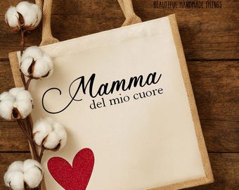 Personalized Mom Shopper in Jute and Cotton | Hand-Decorated in Italy | Natural, Boho, Handmade Mother's Day Gift