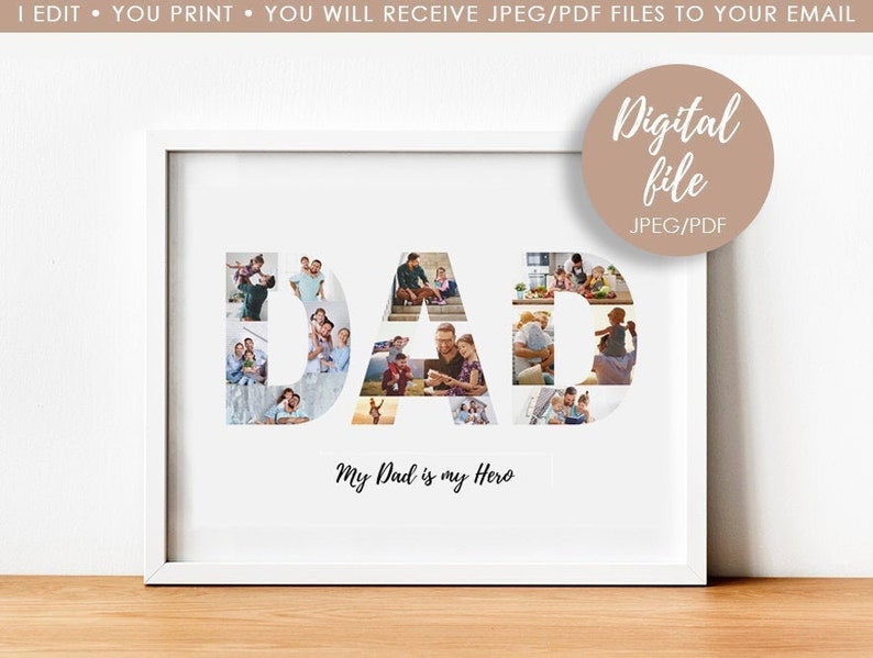 Dad photo collage, Digital gift for Dad, Photo Dad gift, Personalised Daddy gift, Custom Father's day gift, Digital print, Original Dad gift 