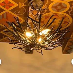 Forged Steel Bird Nest Light, Natural Organic Forest Chandelier, Rustic Lighting