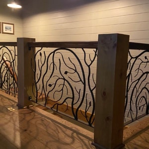 Forged Iron Elegant Branch and Leaves Stair Railings, Custom Metal Railings, French Country,  Sold Per Linear Ft