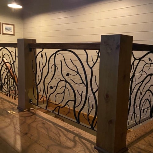 Forged Iron Elegant Branch and Leaves Stair Railings, Custom Metal Railings, French Country,  Sold Per Linear Ft