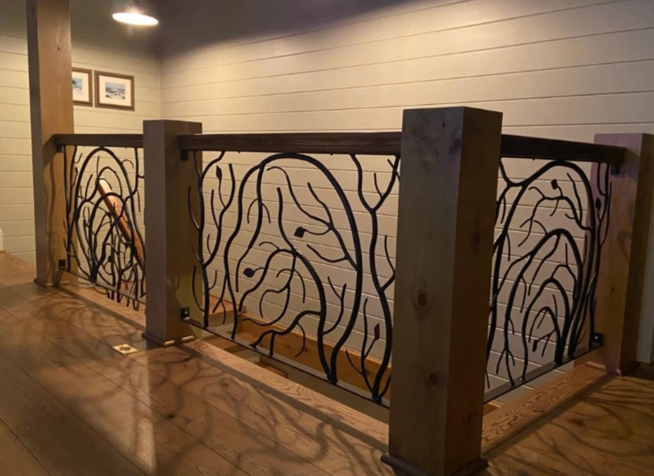 Forged Iron Elegant Branch and Leaves Stair Railings, Custom Metal Railings, French Country,  Sold Per Linear Ft