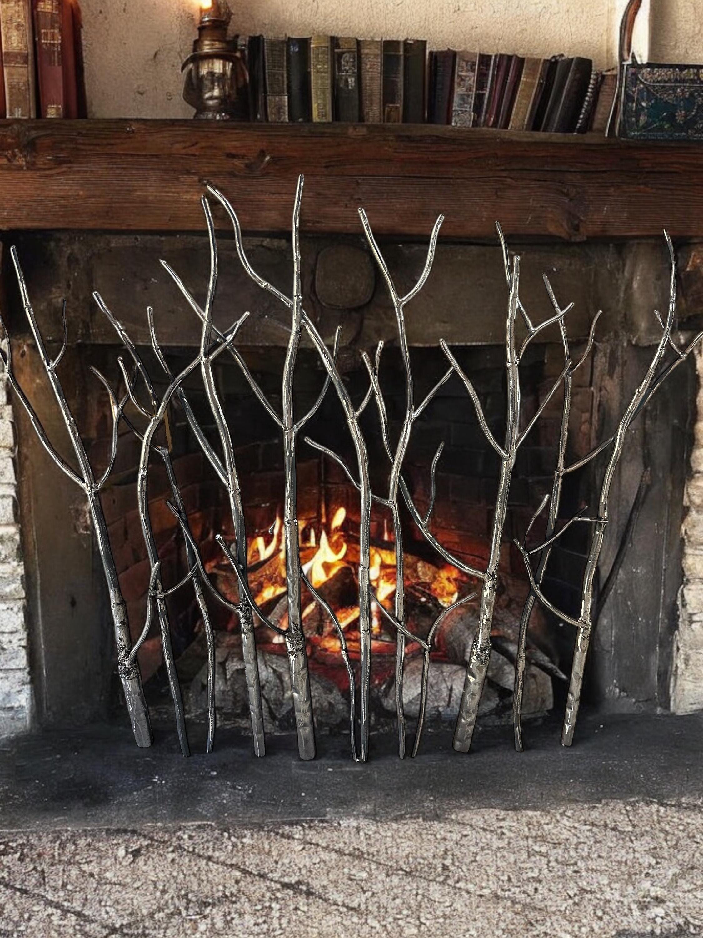 Geschmiedete Eisen Aspen Baum Kaminabdeckung, Kamineinsatz, Metallbaumkunst, rustikale Kamindekor