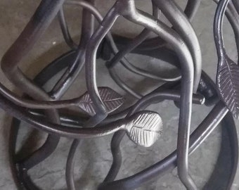 Forged Iron Accent End Table, Metal Furniture, Iron Sculpted Branches and Leaves, Coffee Table